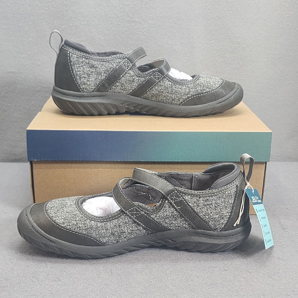 JBU Nina Mary Jane Flat Grey Textile Double Strap Women 6.5 M B5NNA19